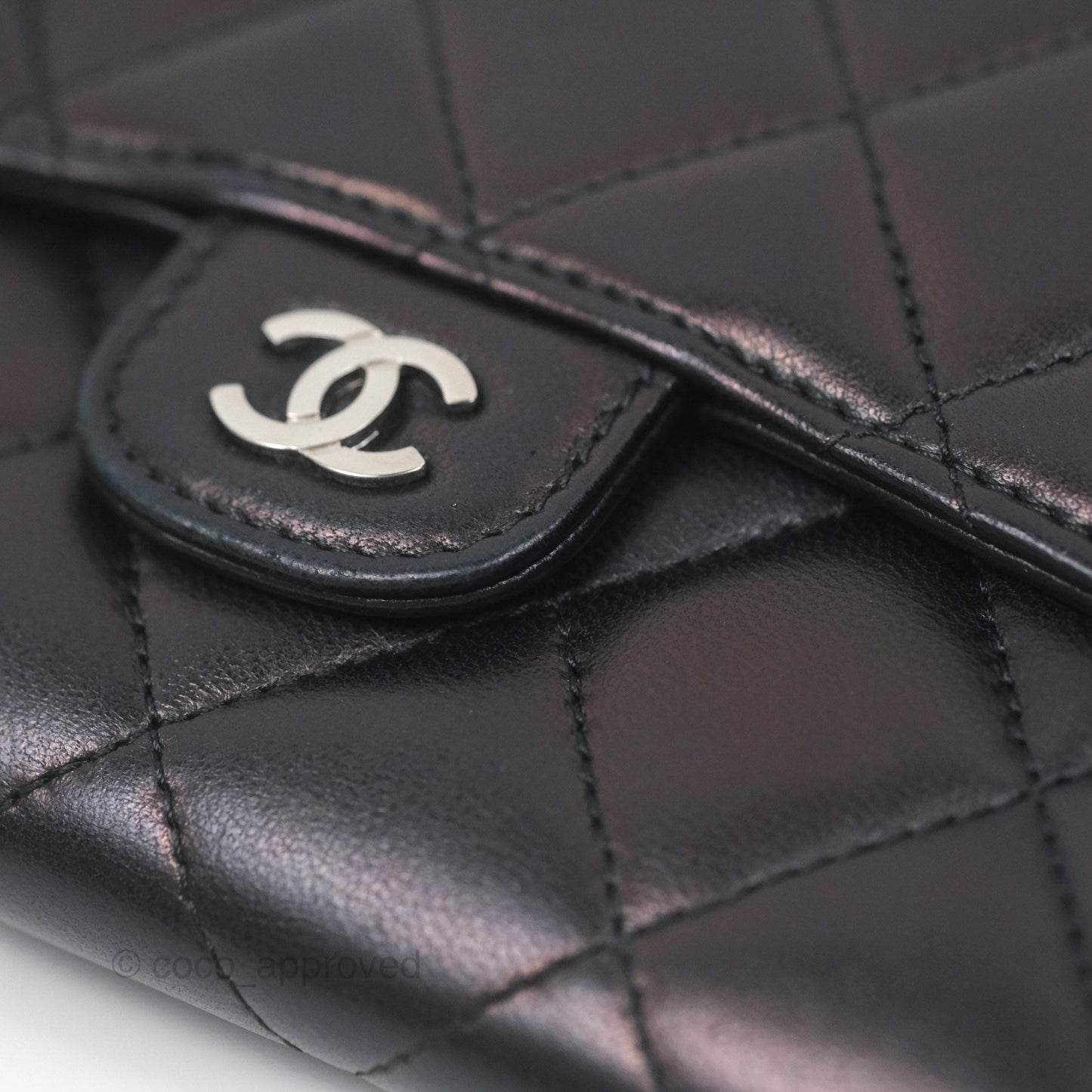 Chanel Quilted Classic Zip Long Wallet Black Lambskin Silver Hardware