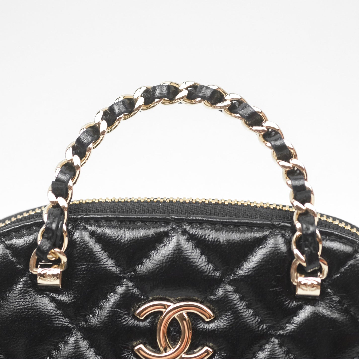 Chanel Mini Handle Clutch with Chain Black Shiny Lambskin Gold Hardware