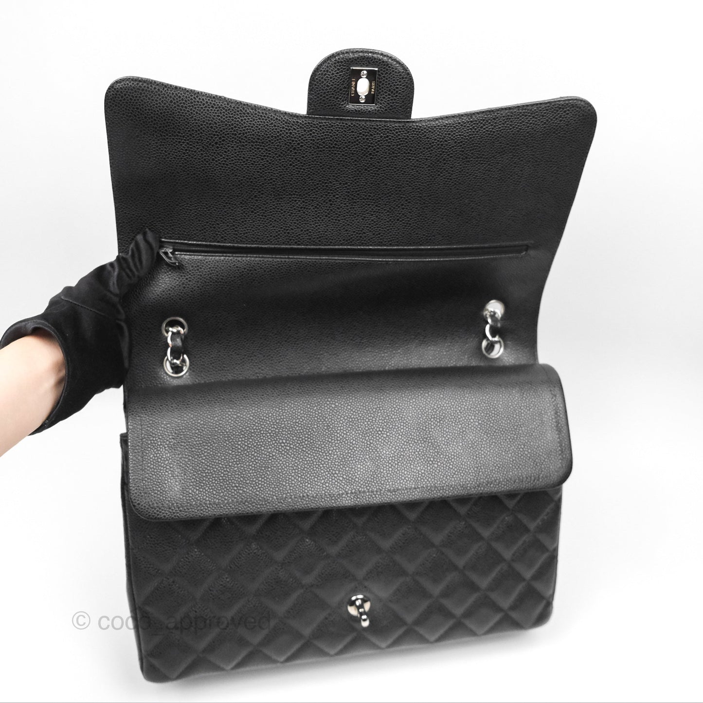 Chanel Quilted Maxi Double Flap Black Caviar Silver Hardware