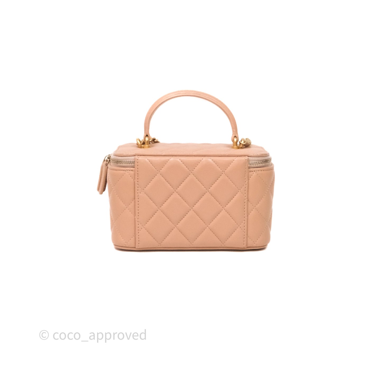 Chanel Vanity Rectangular Top Handle Beige Lambskin Aged Gold Hardware