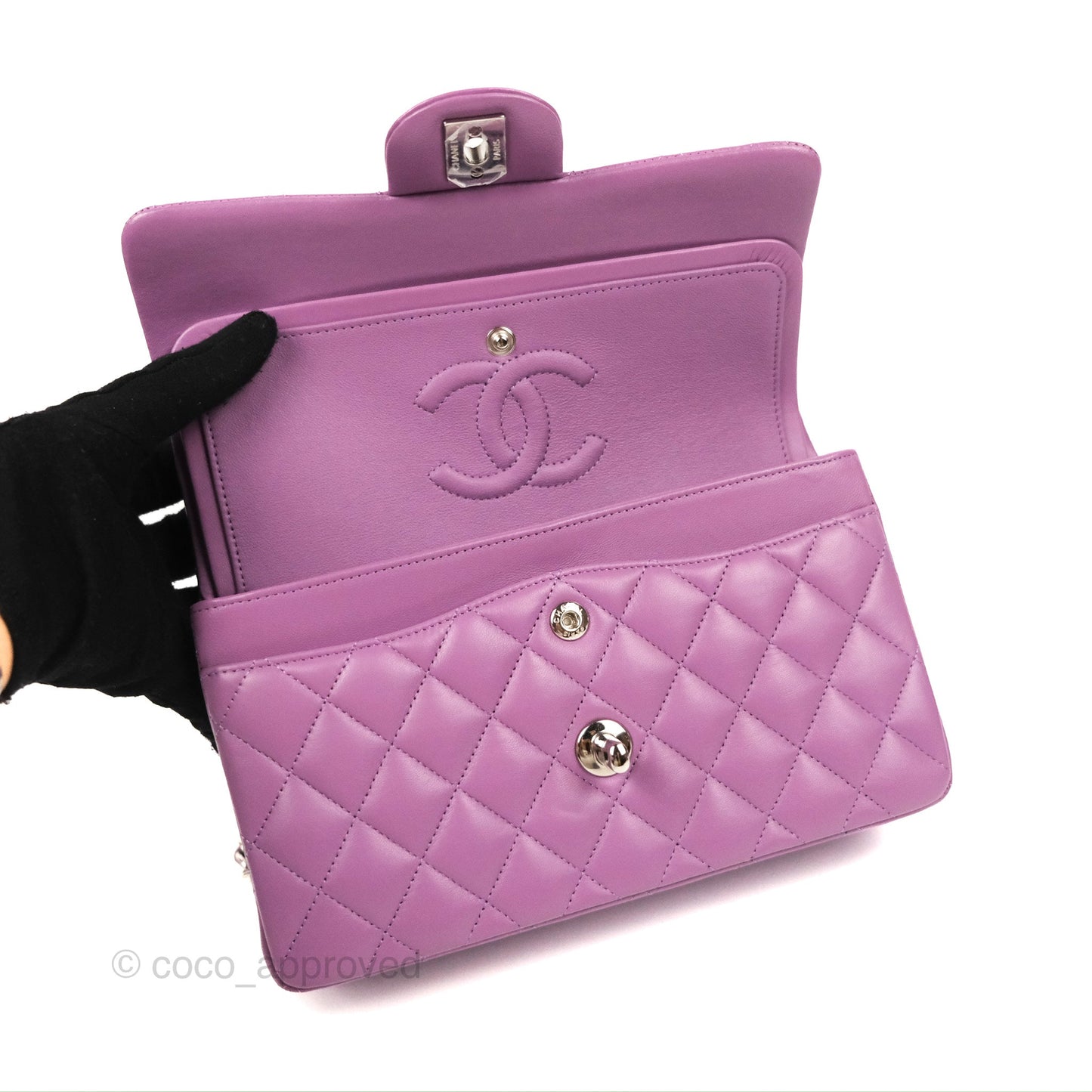 Chanel Small Classic Quilted Flap Purple Lambskin Silver Hardware