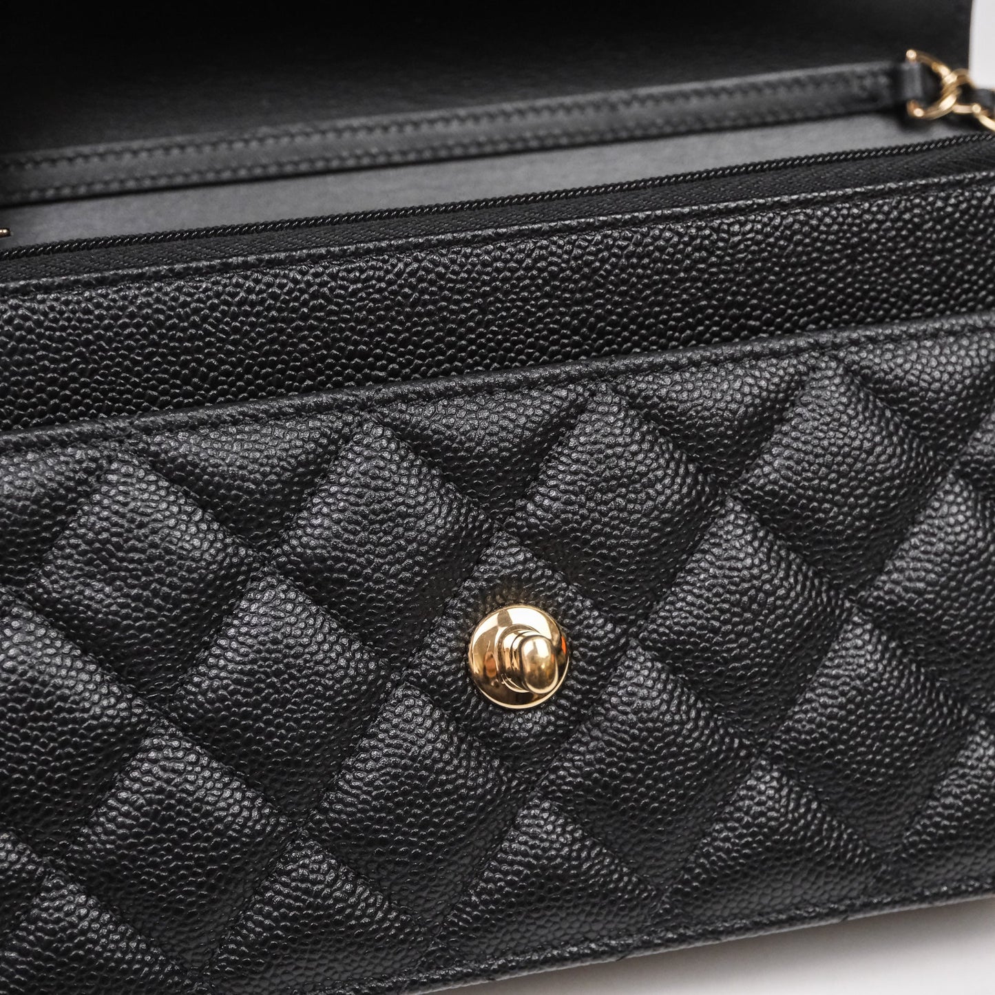 Chanel WOC With Ribbon Chain Black Caviar Gold Hardware