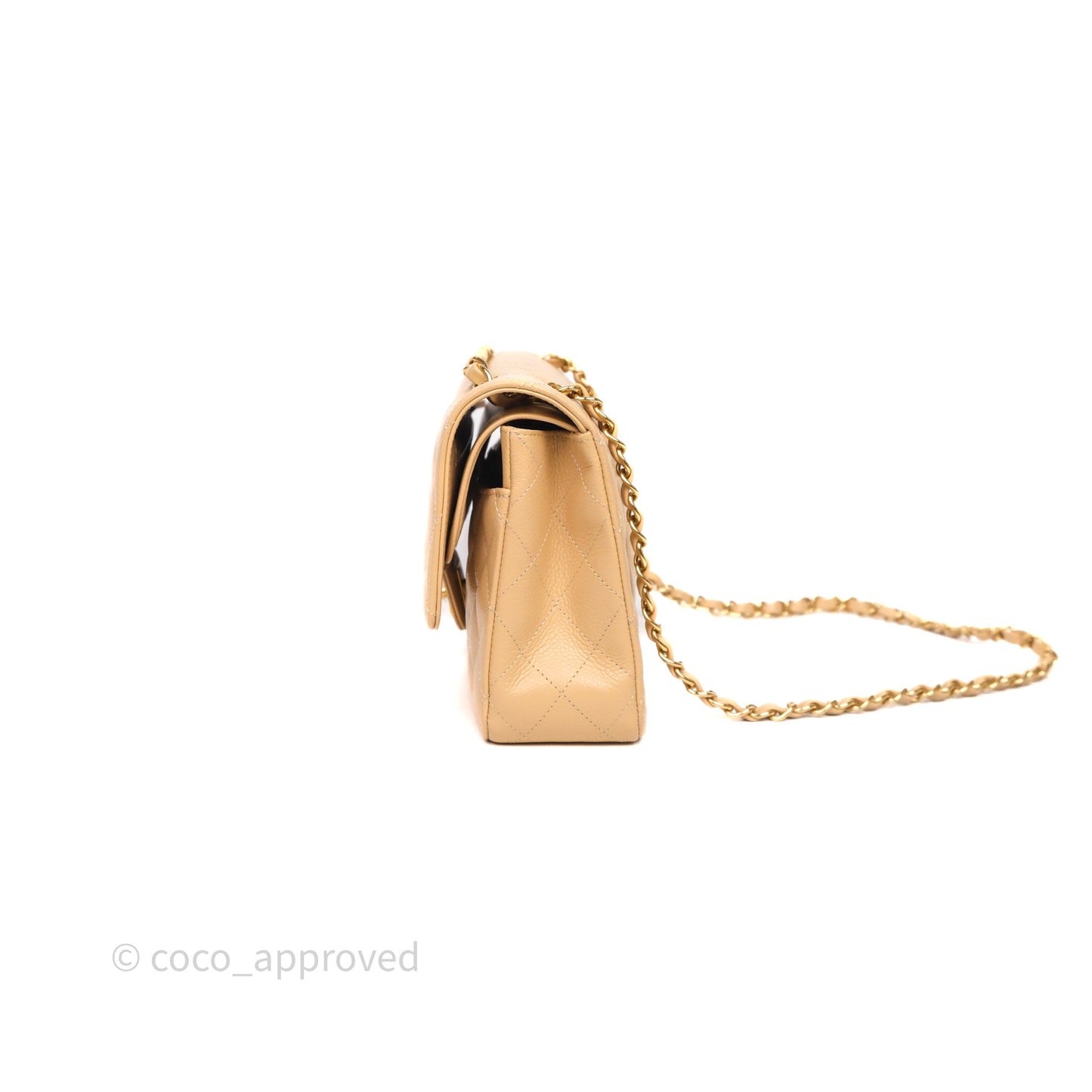 Chanel Classic M/L Medium Flap Quilted Beige Caviar Gold Hardware