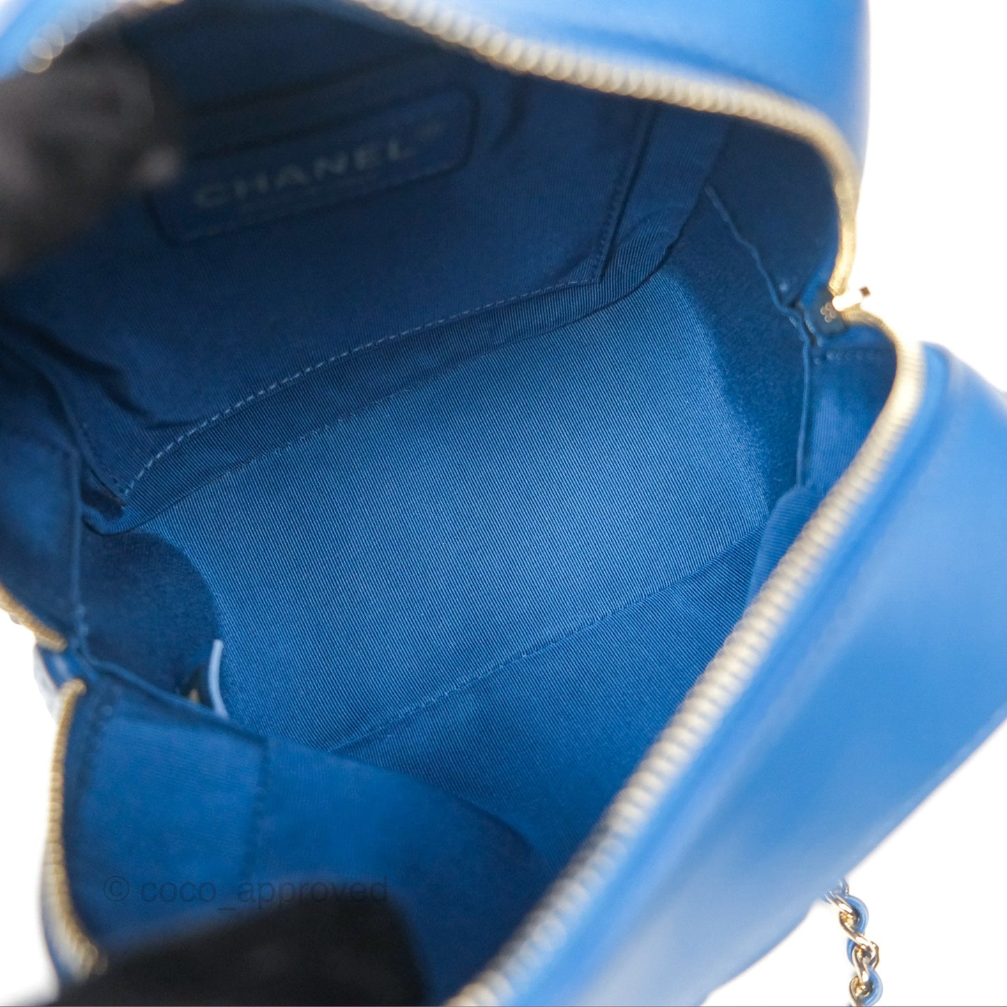 Chanel Stitched Camera Case Bag Blue Calfskin Gold Hardware
