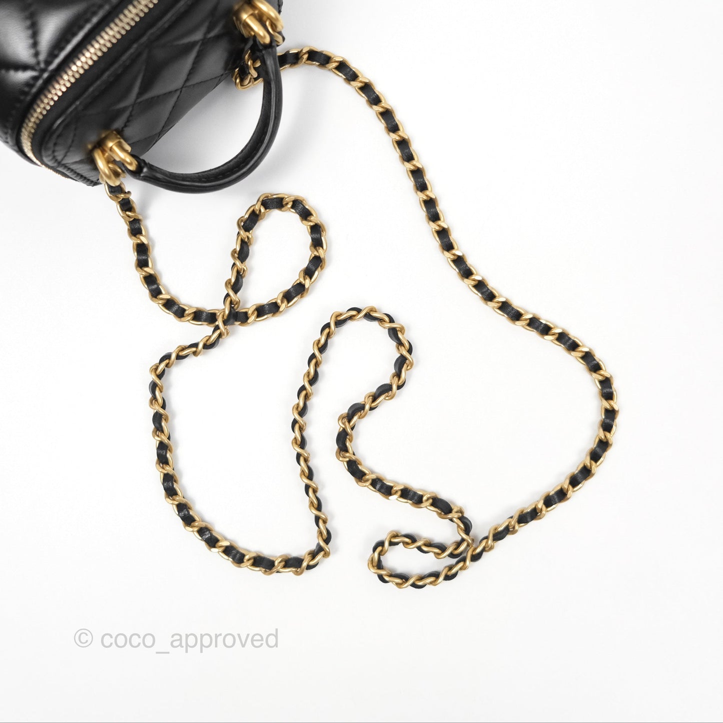 Chanel Mini Top Handle Vanity With Chain Black Lambskin Aged Gold Hardware