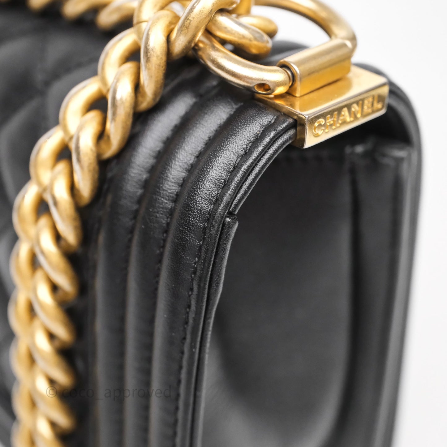 Chanel Small Boy Black Lambskin Aged Gold Hardware