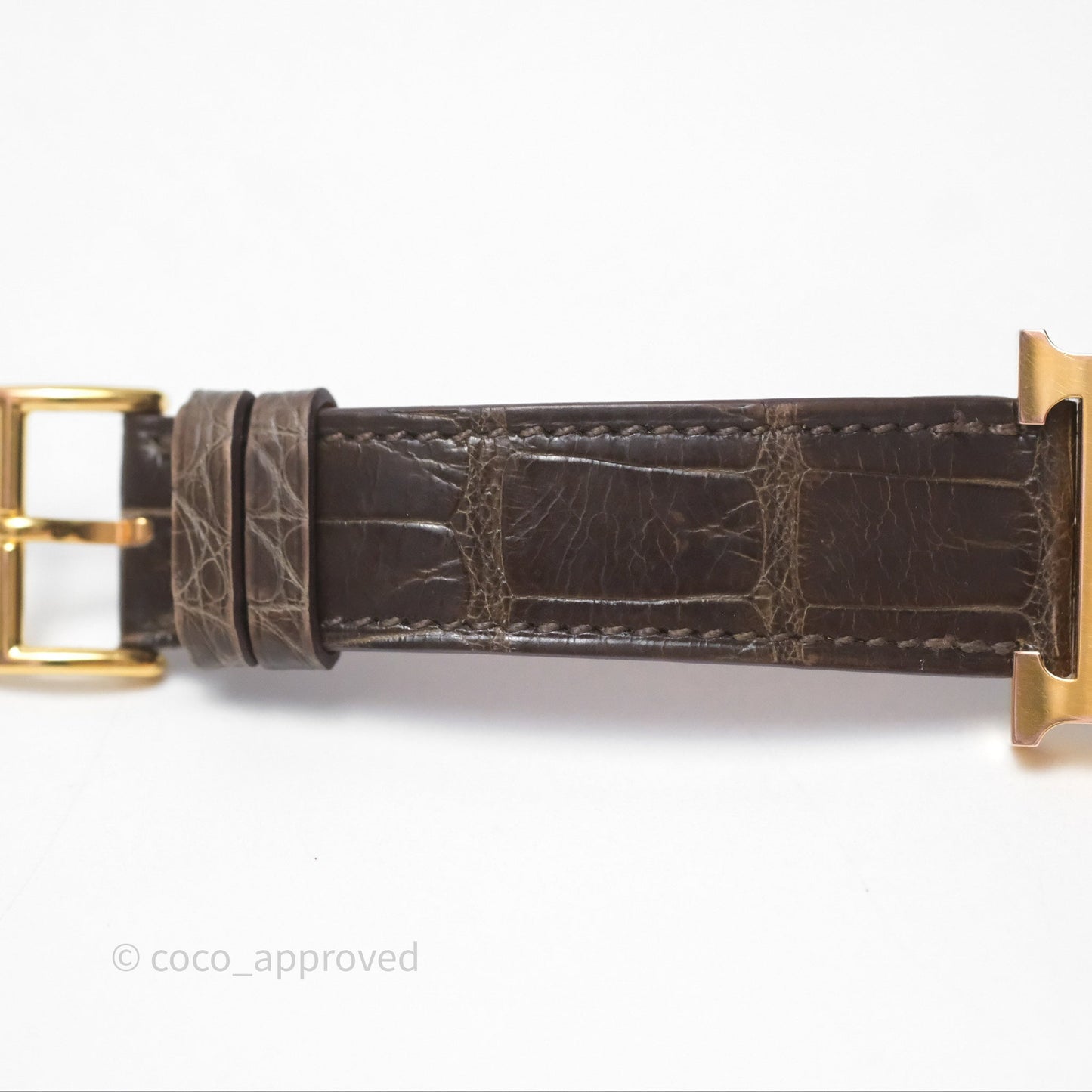 Hermès Heure H MM Watch Barenia Noir Alligator Gold Hardware