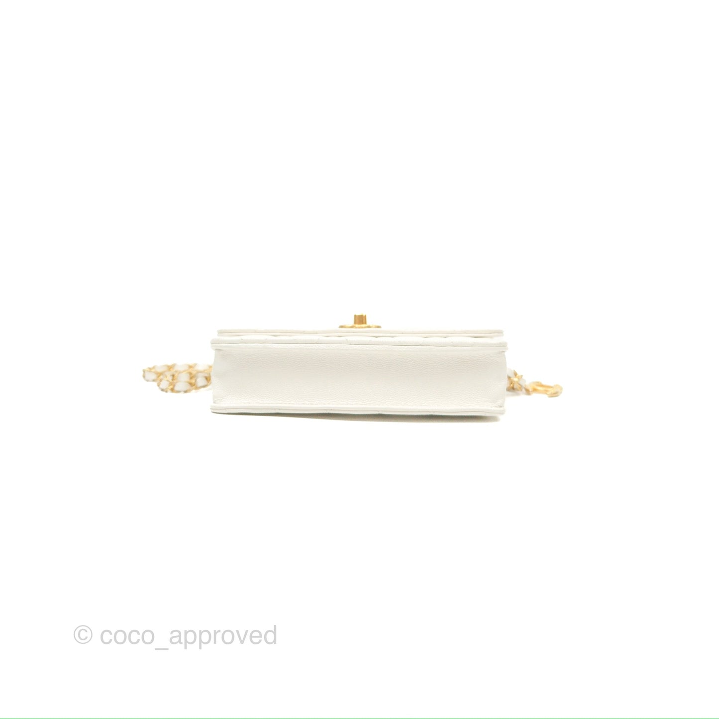 Chanel Wallet On Chain WOC Adjustable CC Chain Iridescent White Caviar Aged Gold Hardware