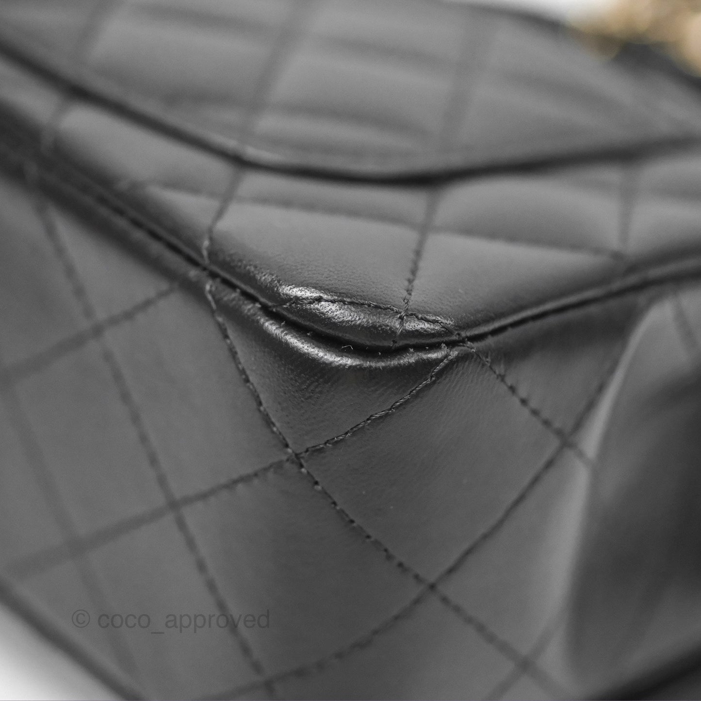 Chanel Top Handle Mini Rectangular Flap Bag with Charm Black Lambskin Gold Hardware