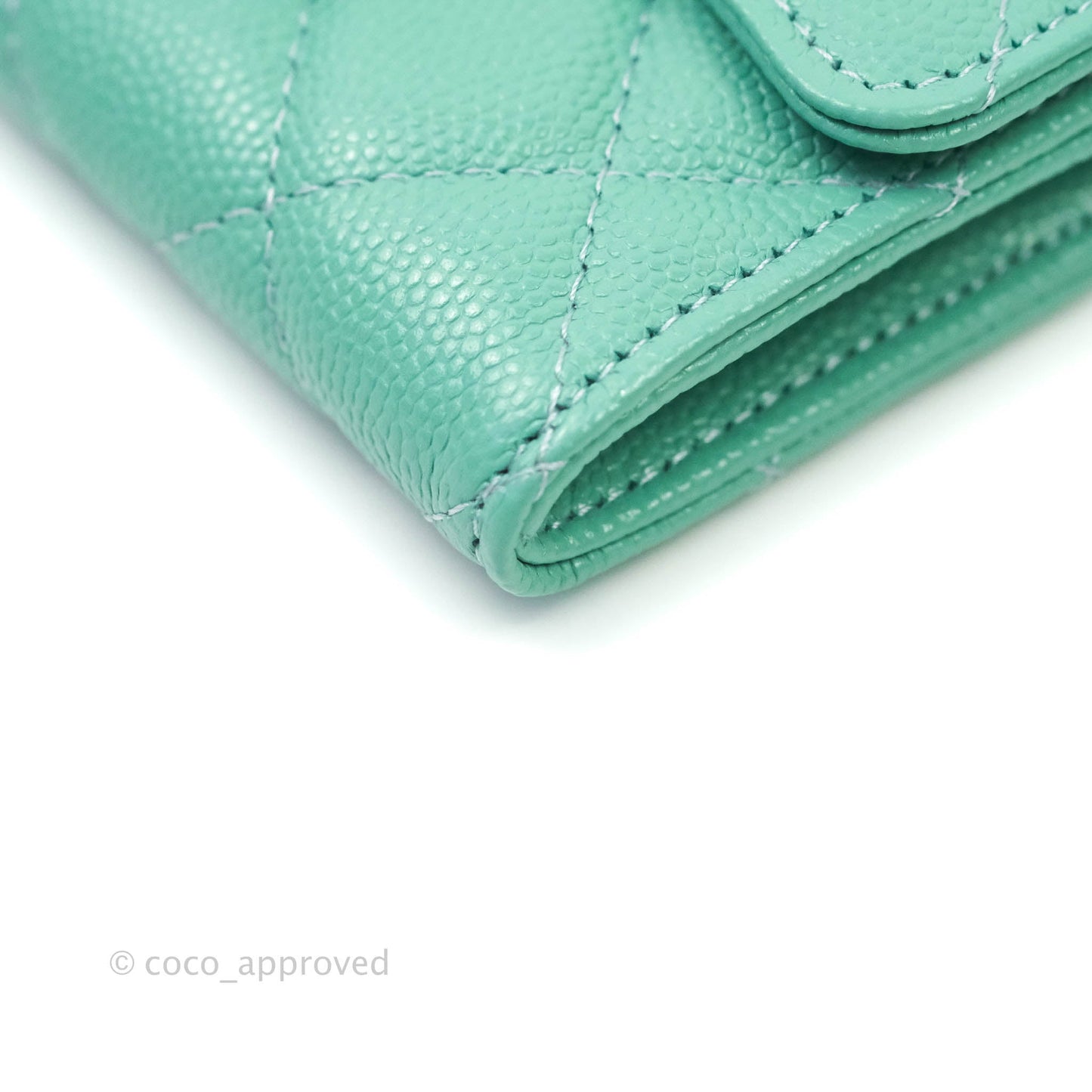 Chanel Quilted Flap Card Holder Caviar Mint Gold Hardware