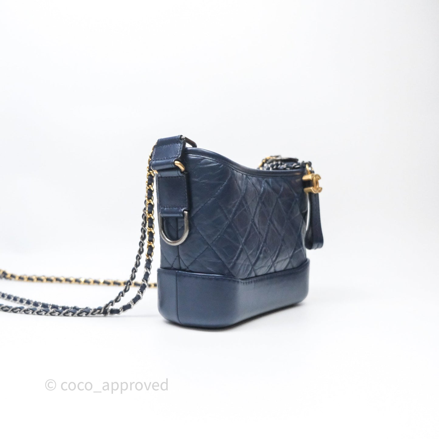 Chanel Quilted Small Gabrielle Hobo Navy Aged Calfskin Mixed Hardware