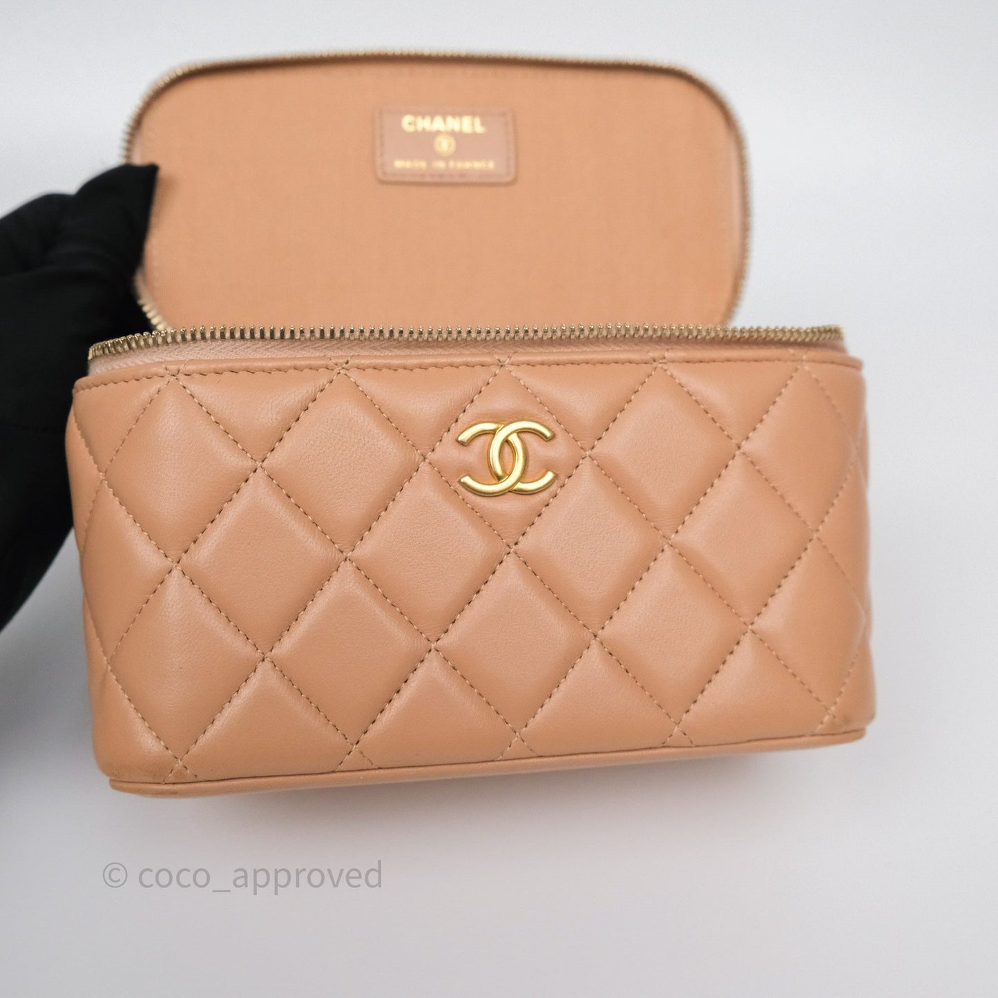 Chanel Top Handle Vanity with Chain Beige Lambskin Aged Gold Hardware
