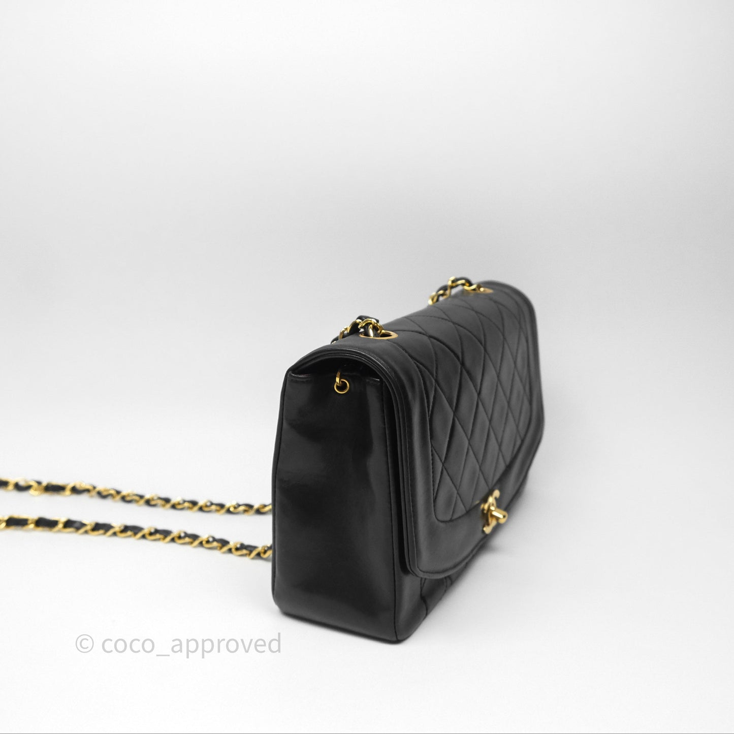 Chanel Medium Vintage Quilted Classic Diana Flap Bag Black Lambskin 24K Gold Hardware
