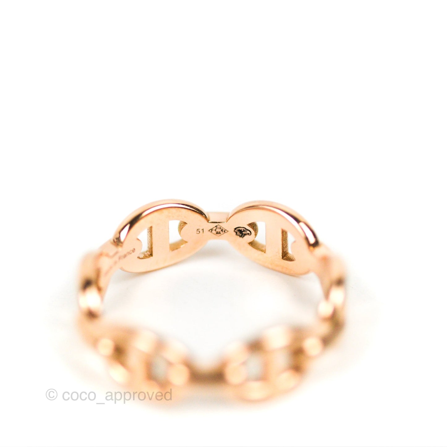 Hermès Chaine d'Ancre Enchainee Band Ring PM Rose Gold Size 51