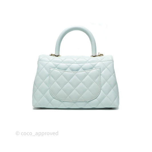 Chanel Small Coco Handle Quilted Light Blue Caviar Gold Hardware