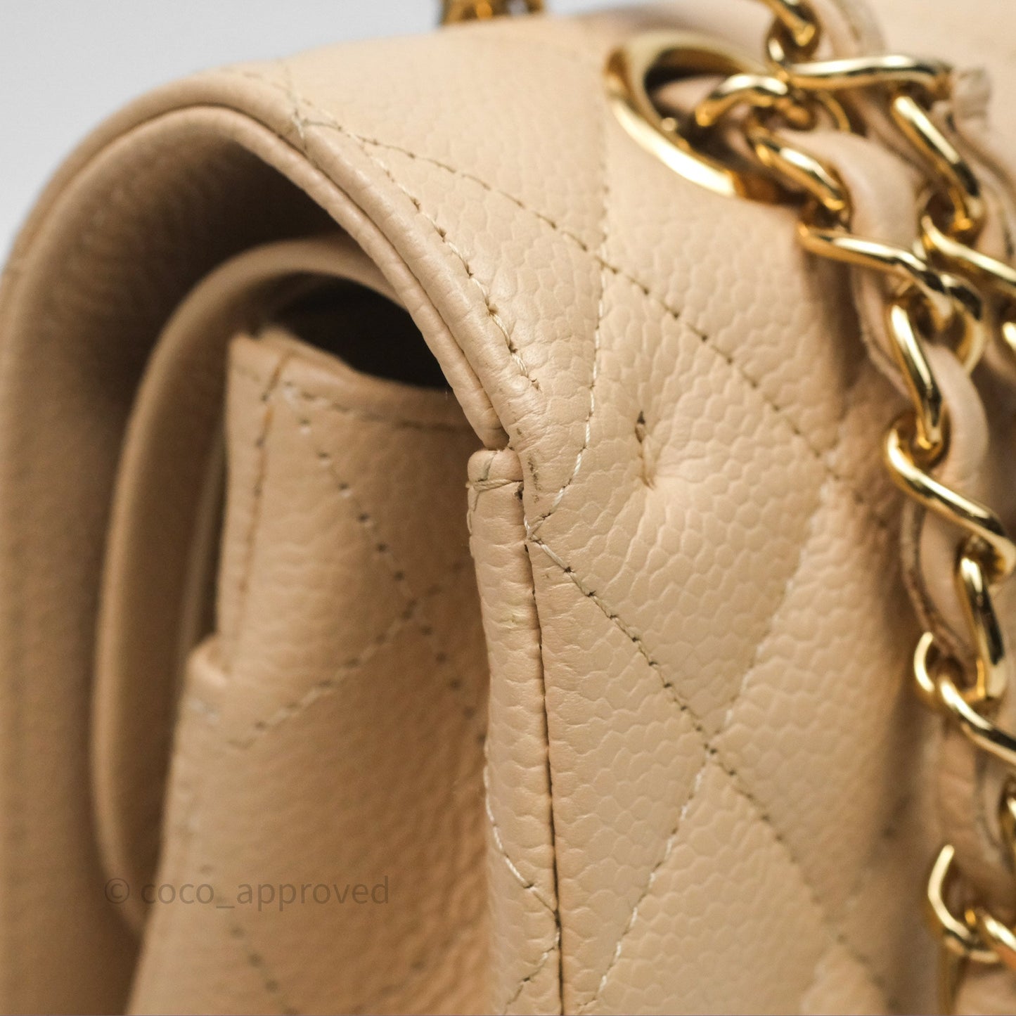 Chanel M/L Medium Classic Flap Quilted Beige Caviar Gold Hardware