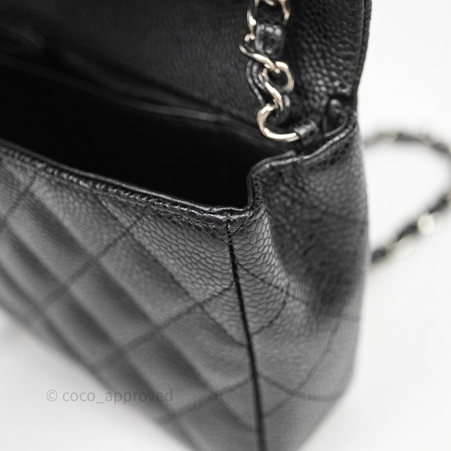 Chanel East West Flap Bag Black Caviar Silver Hardware