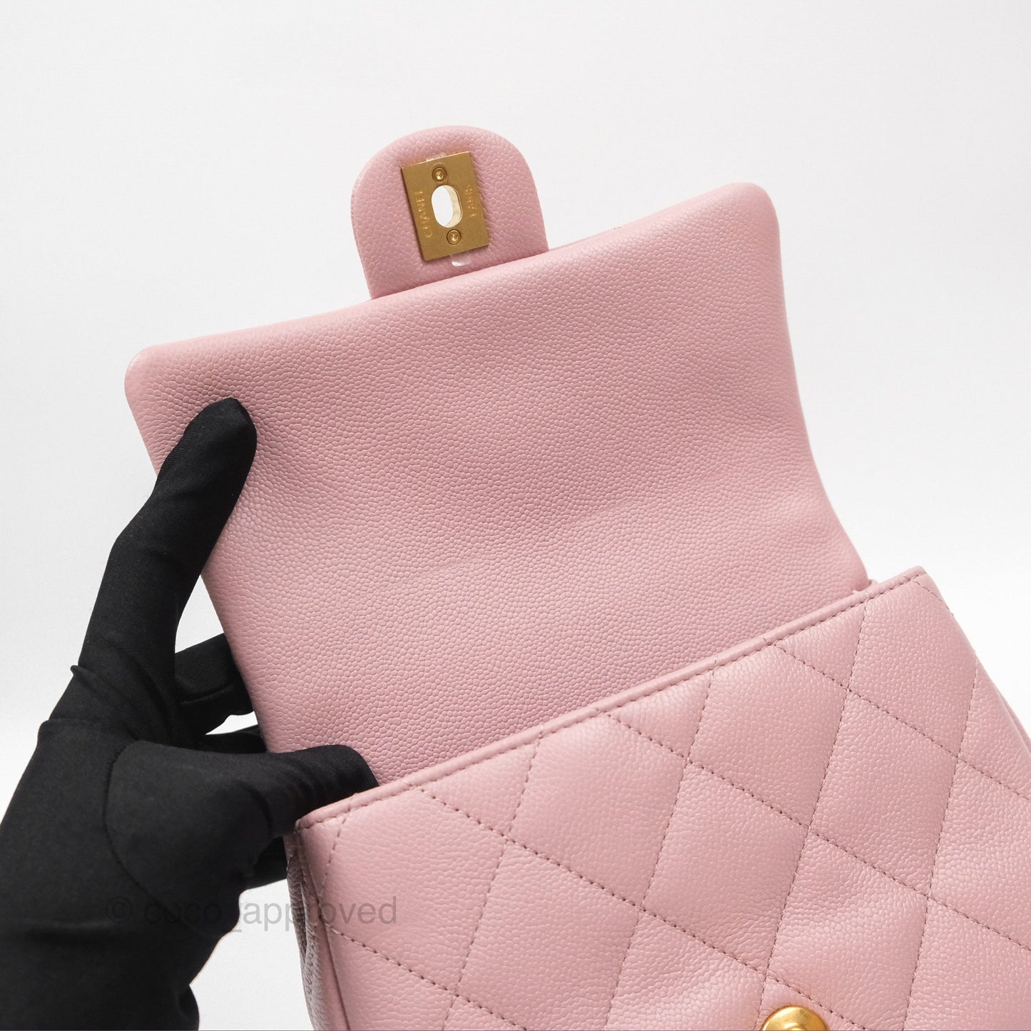 Chanel Mini Flap Bag Heart Adjustable Chain Dusty Pink Caviar Aged Gold Hardware