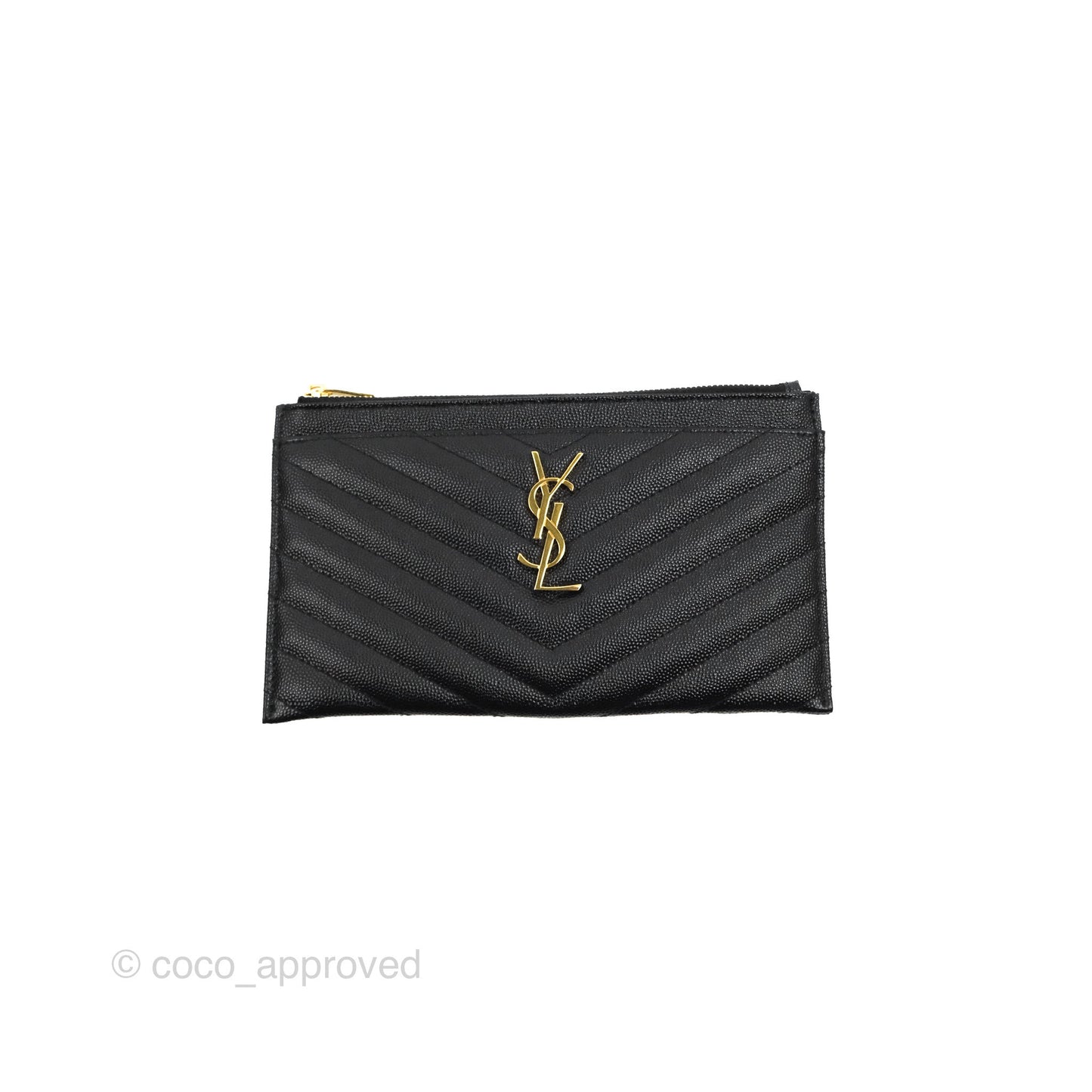 Saint Laurent Cassandre Matelasse Zipped Pouch Black Grained Leather Gold Hardware
