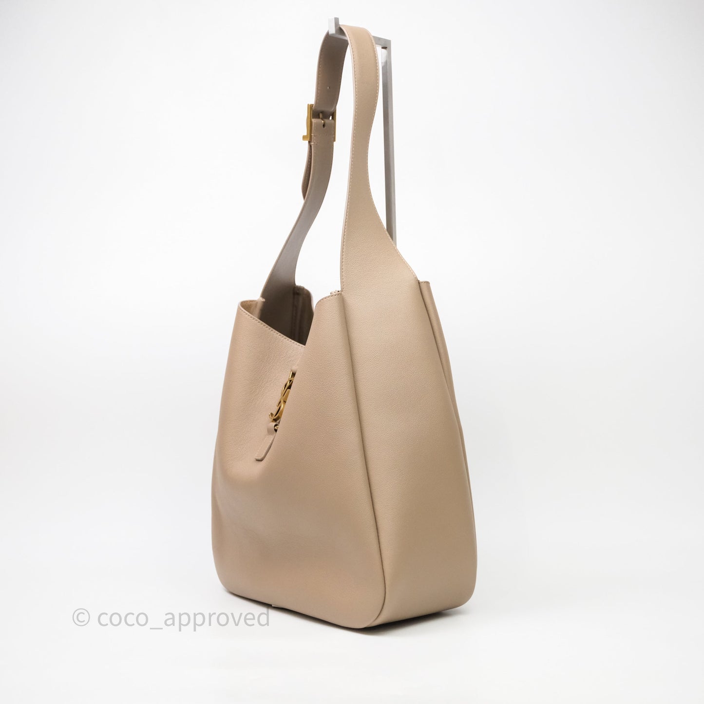 Saint Laurent LE 5 à 7 Supple Large Dusty Grey Grained Leather Gold Hardware