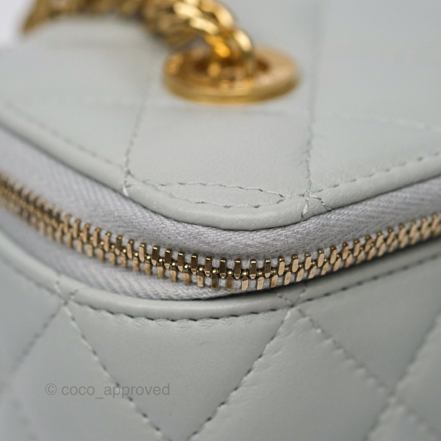 Chanel Quilted Vanity Rectangular with Chain Grey Blue Lambskin Gold Hardware