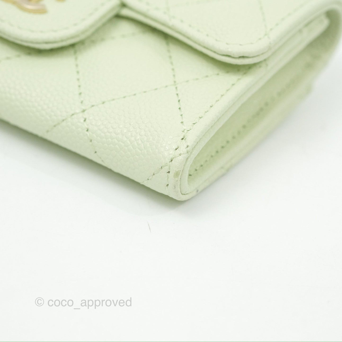 Chanel Quilted Flap Card Holder Light Green Caviar Gold Hardware