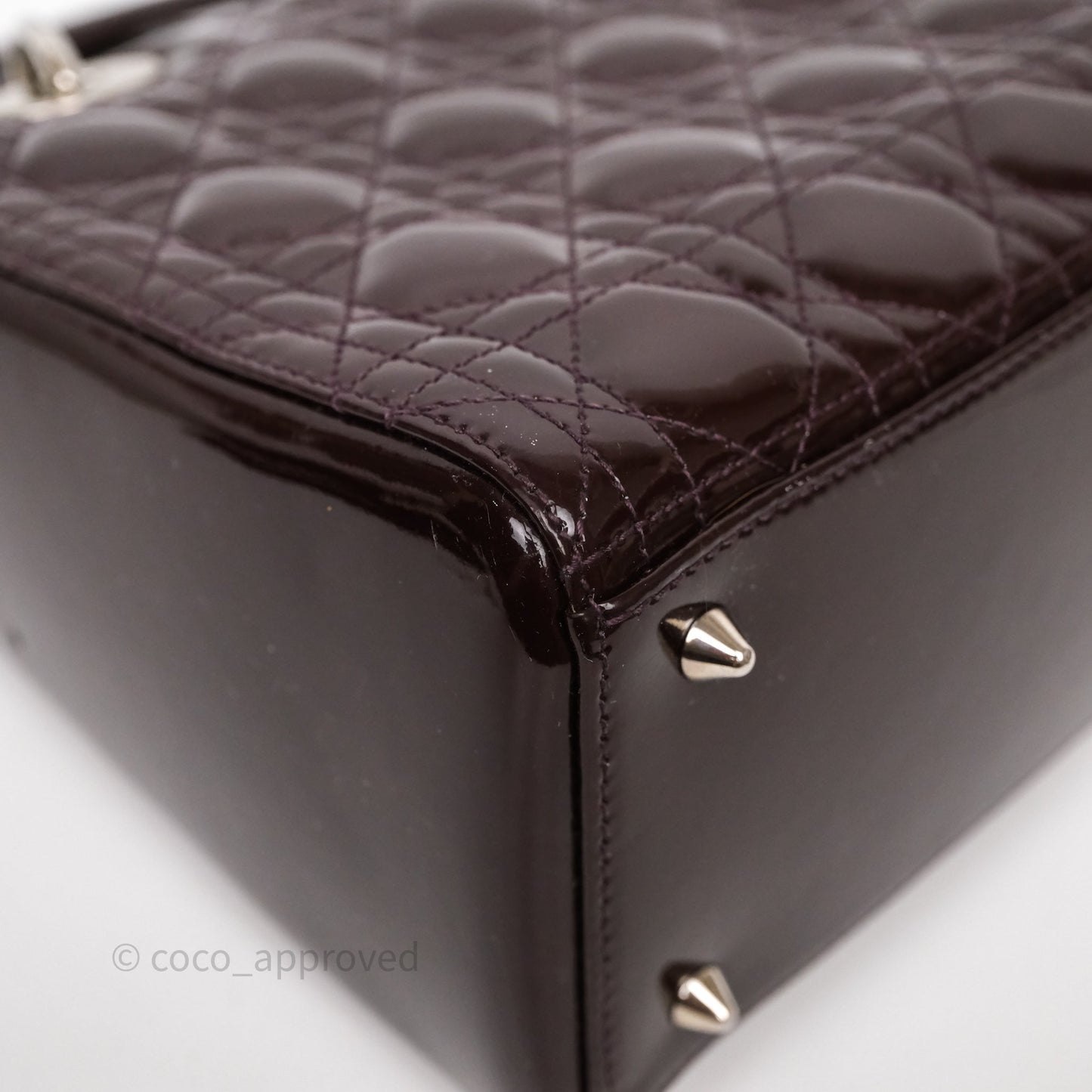 Christian Dior Medium Lady Dior Burgundy Patent Silver Hardware