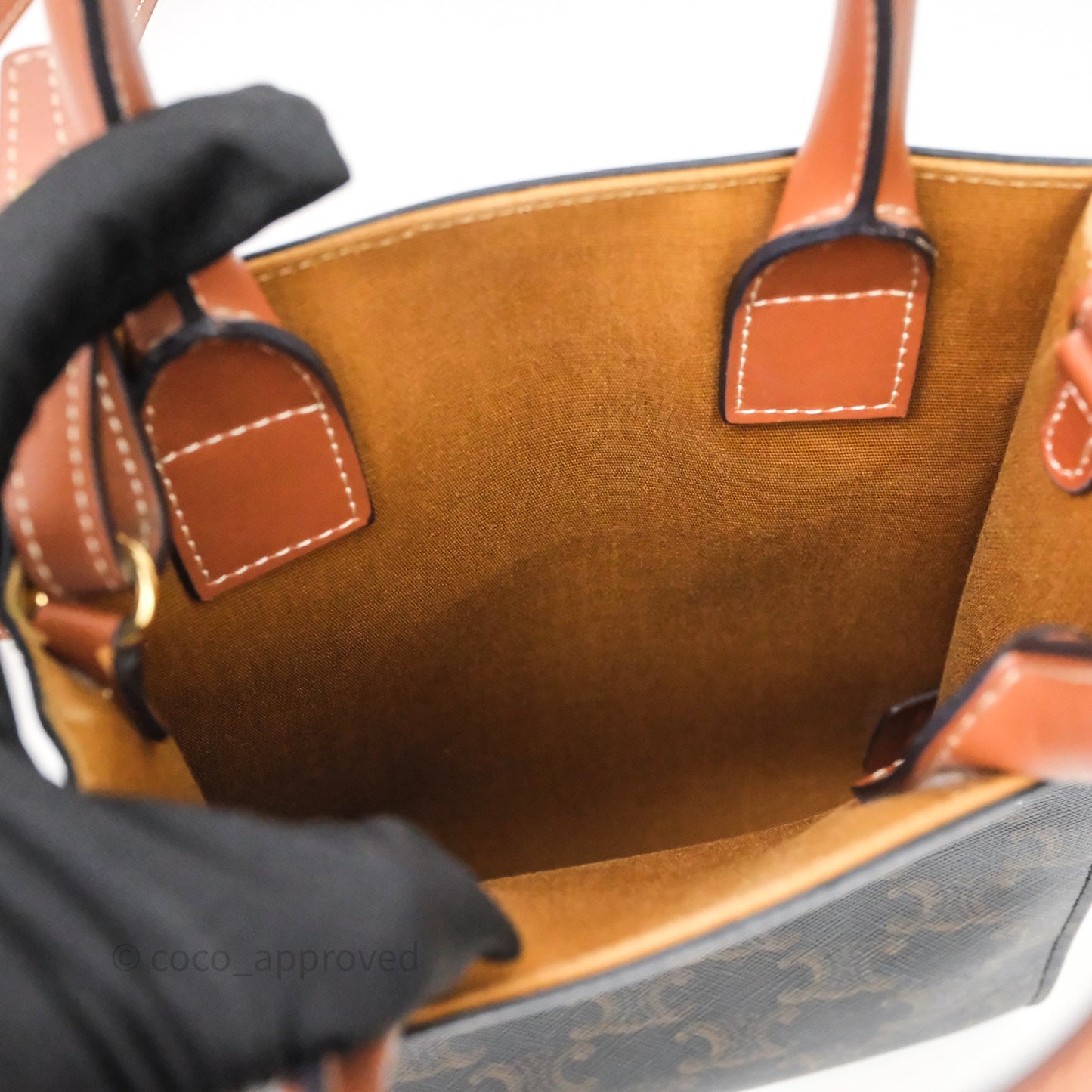 Celine Mini Vertical Cabas Bag Triomphe Canvas Tan Calfskin
