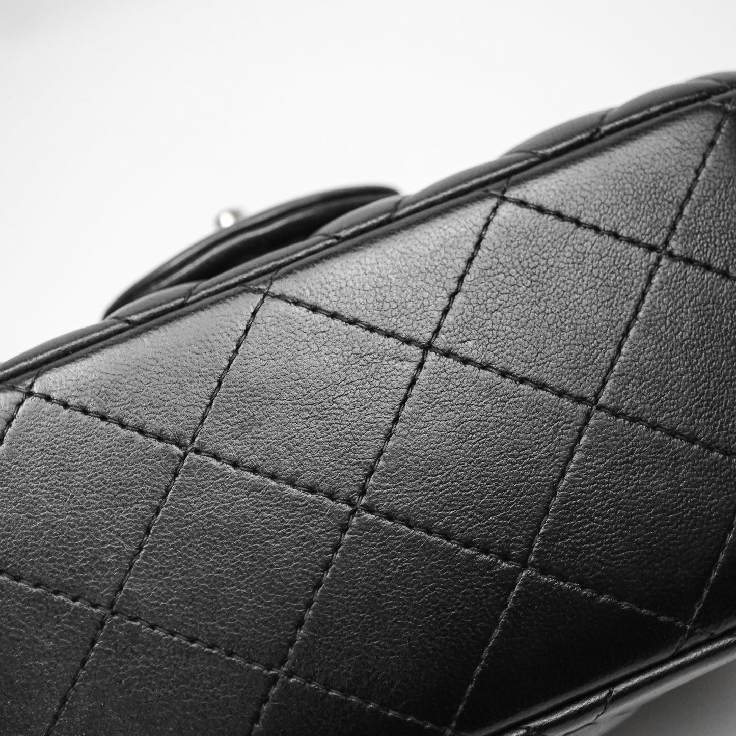 Chanel Mini Square Quilted Black Lambskin Silver Hardware