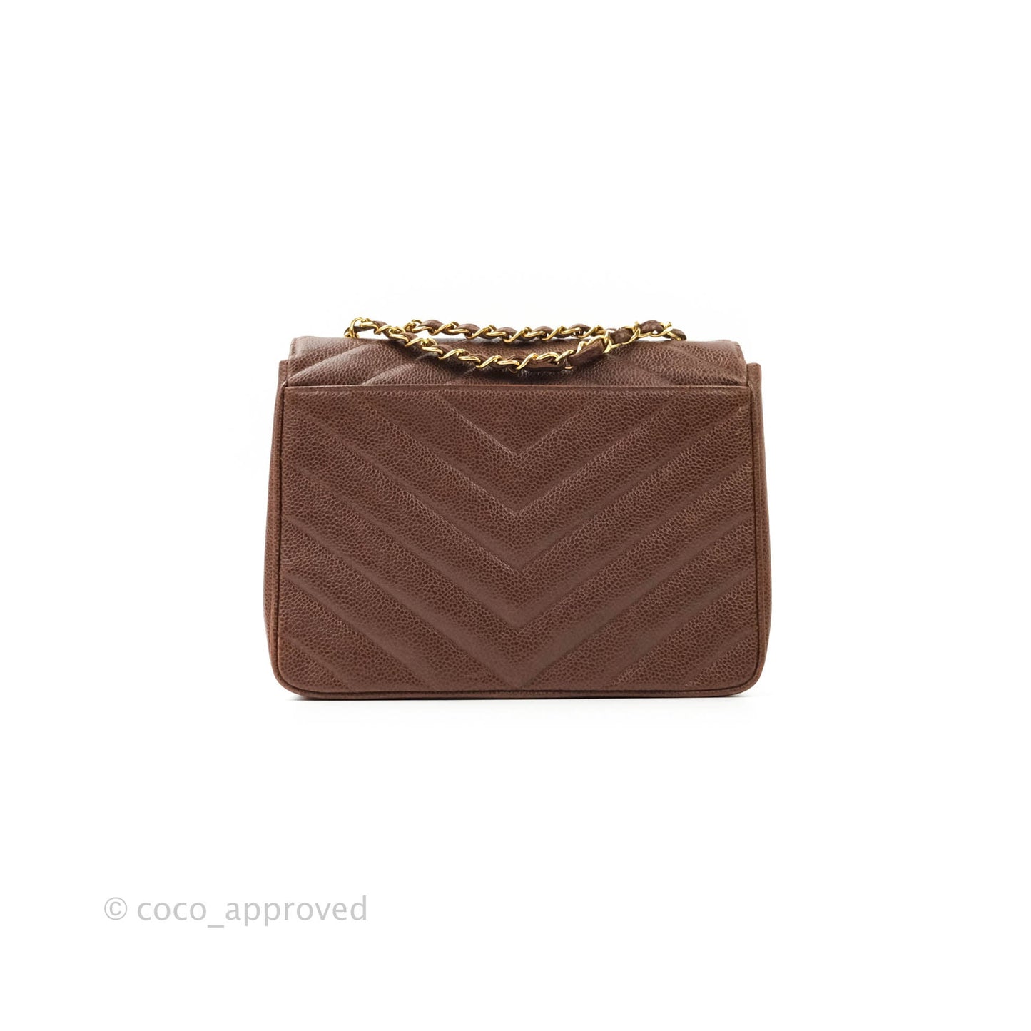 Chanel Vintage Caviar Chevron Flap Bag 24K Brown Gold Hardware