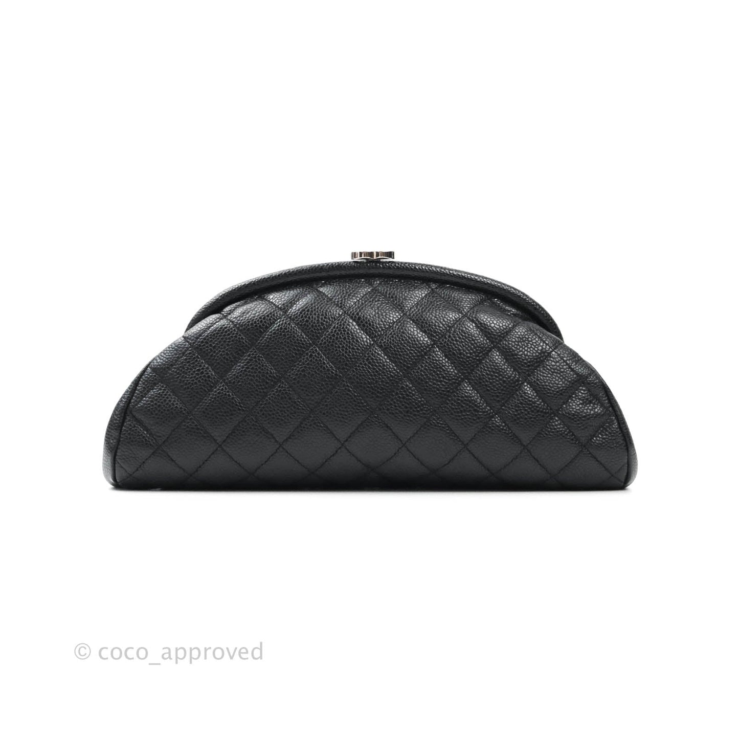 Chanel Quilted Timeless Kisslock Clutch Black Caviar Silver Hardware