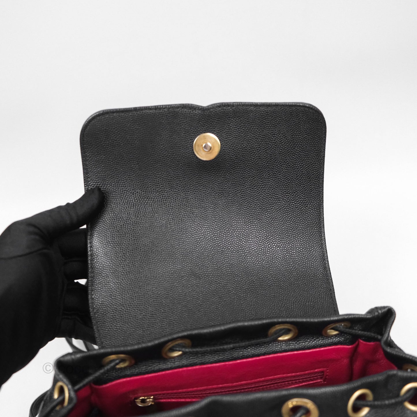 Chanel Small Quilted Filigree Backpack Black Caviar Aged Gold Hardware