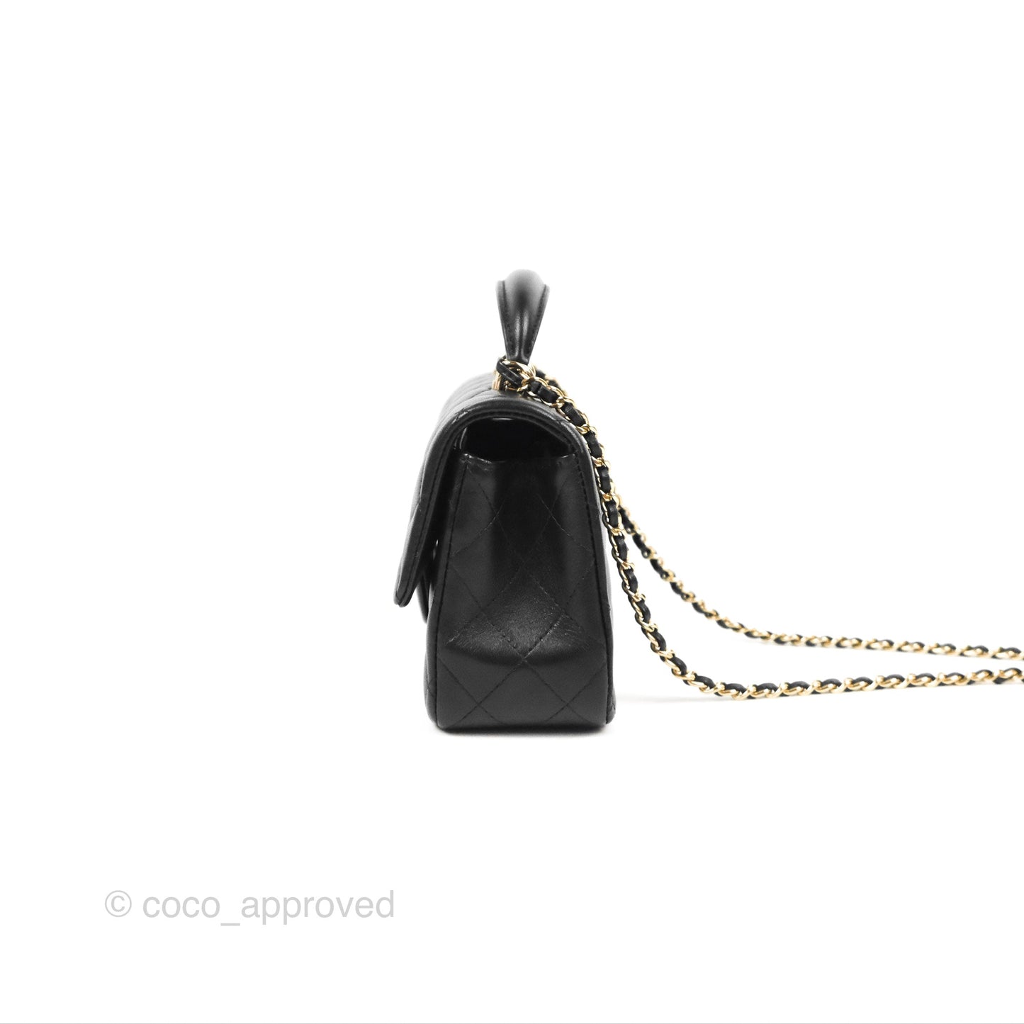 Chanel Top Handle Mini Rectangular Flap Bag Black Lambskin Gold Hardware