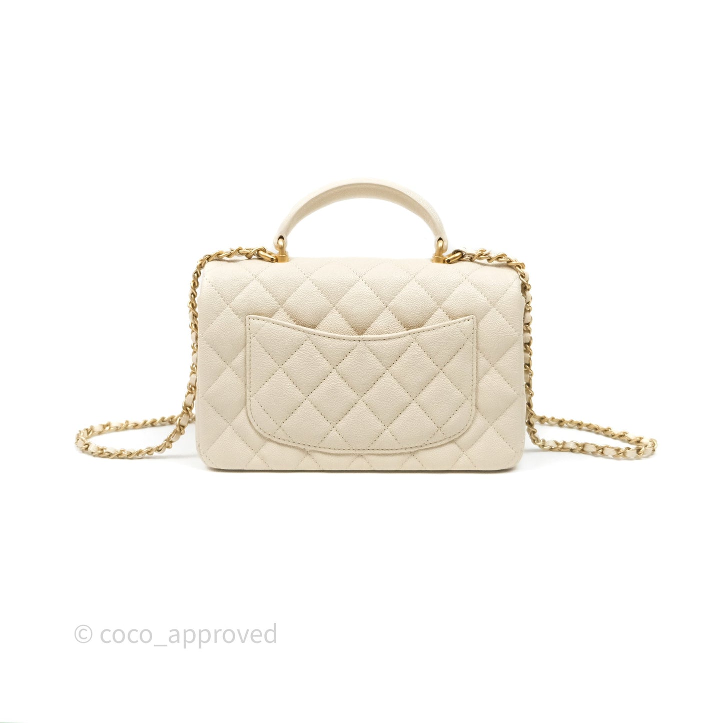Chanel Top Handle Mini Rectangular Flap Ivory Caviar Aged Gold Hardware