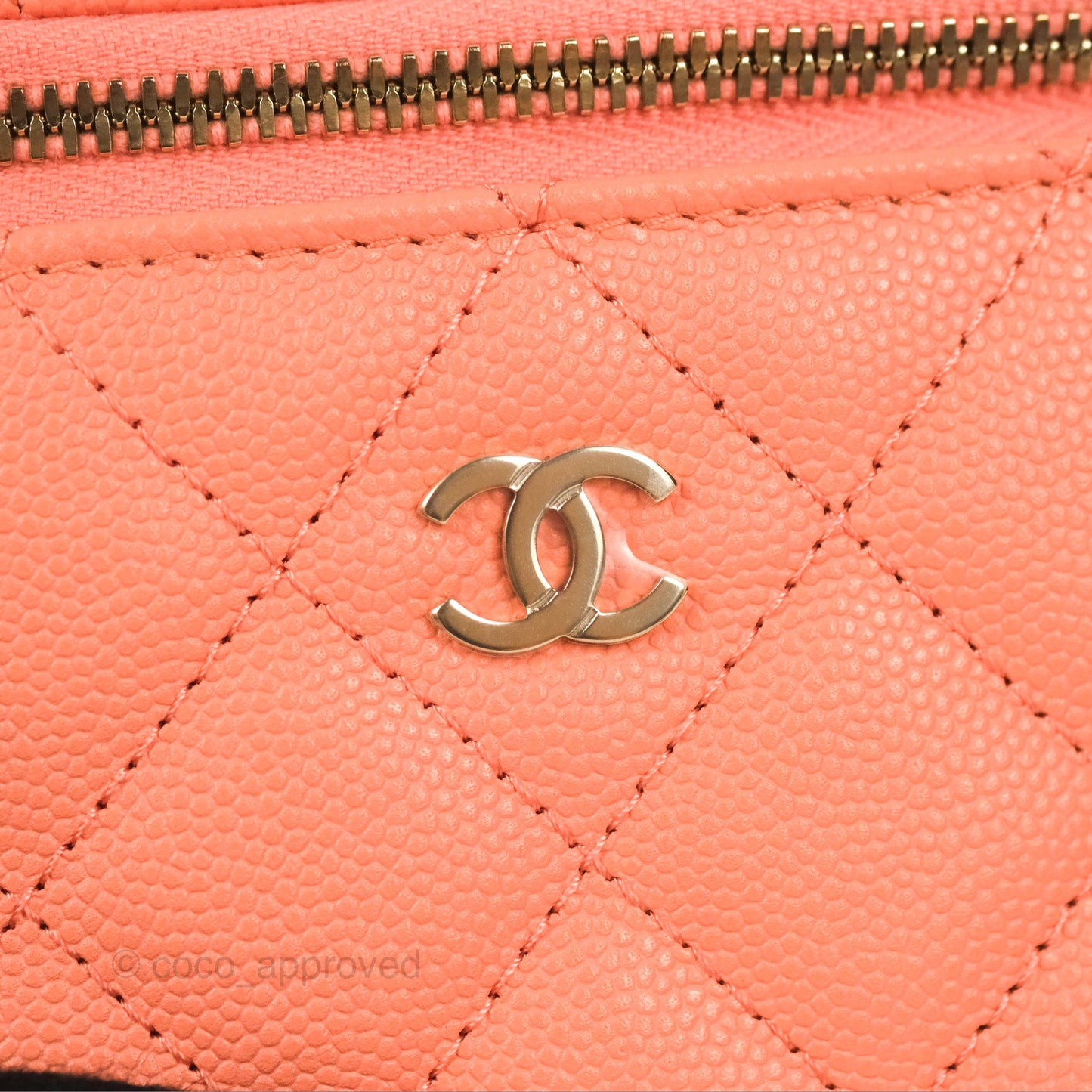 Chanel Mini Vanity With Chain Coral Pink Caviar Gold Hardware