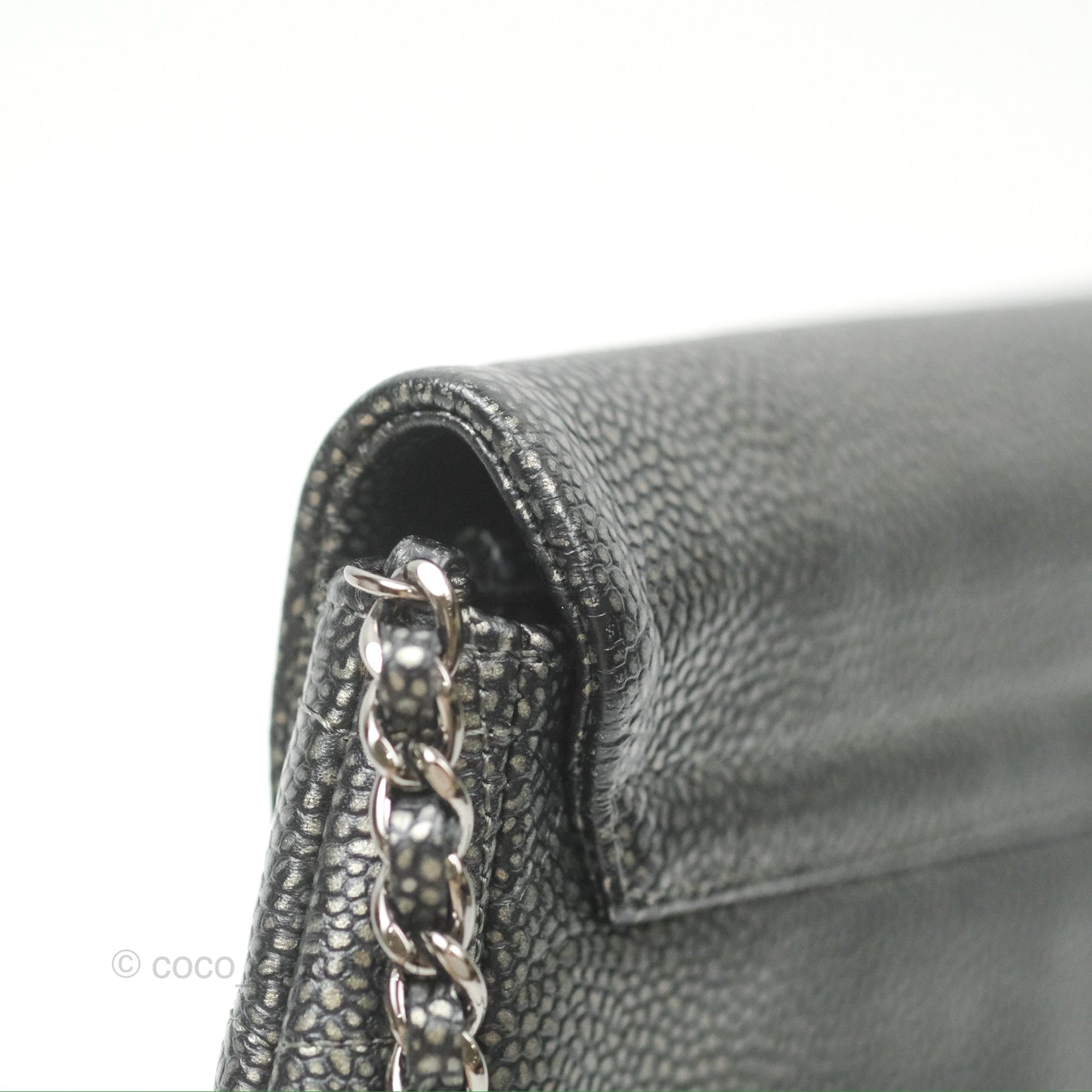 Chanel Half Moon Wallet on Chain WOC Metallic Dark Grey Caviar Silver Hardware