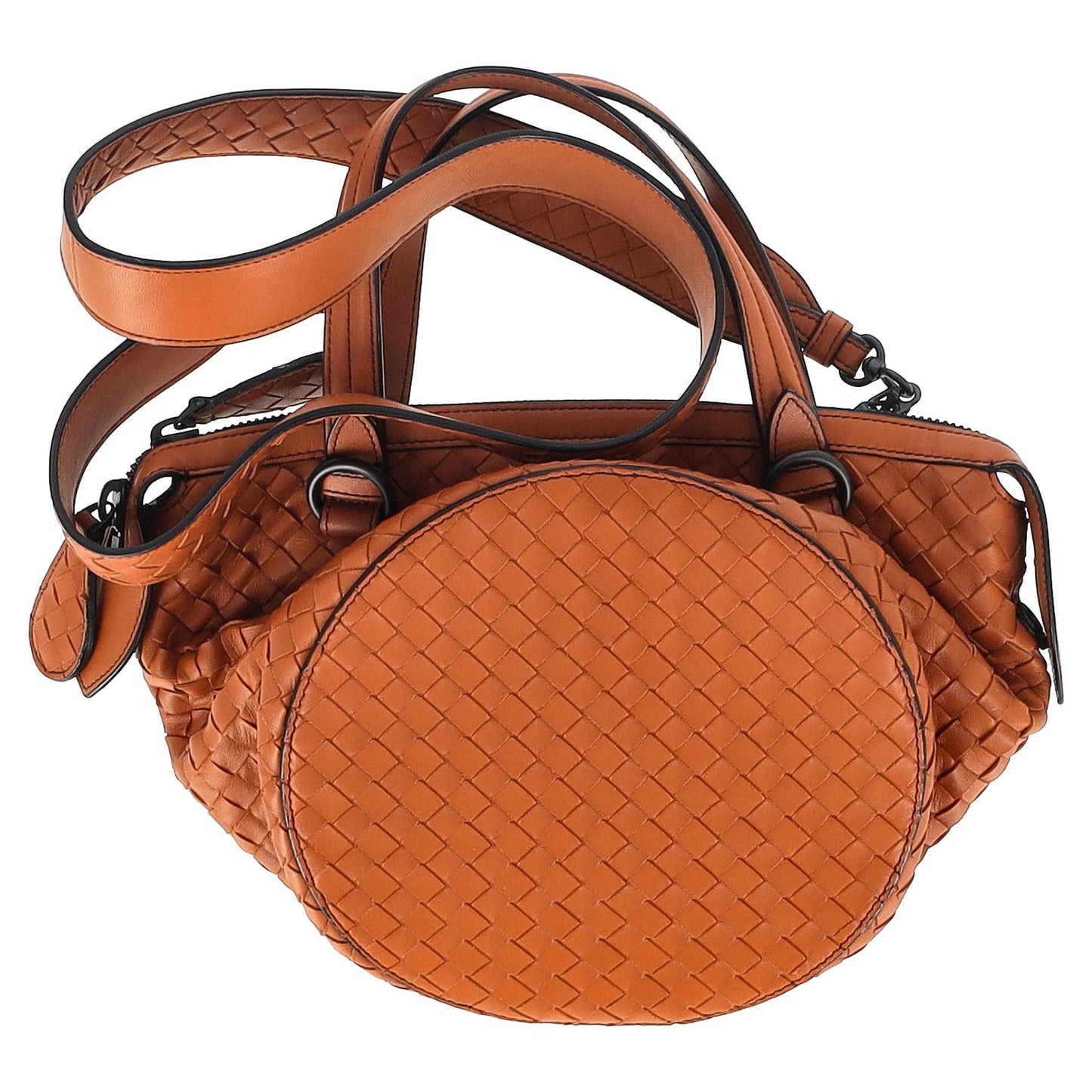 Luxury Bottega Veneta Intrecciato Tambura Handbag in Brown Leather