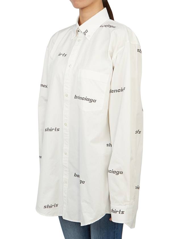 Luxury Balenciaga Printed Logo Allover Cotton Long Sleeve Shirt White
