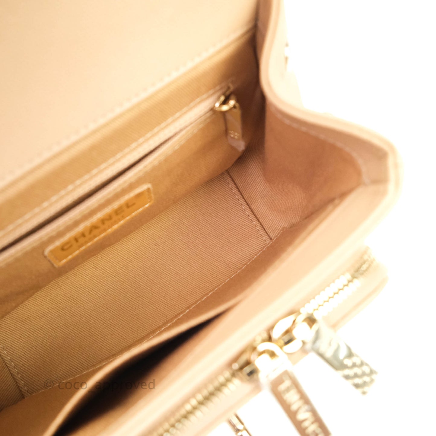 Chanel Quilted Small Business Affinity Flap Beige Caviar Light Gold Hardware