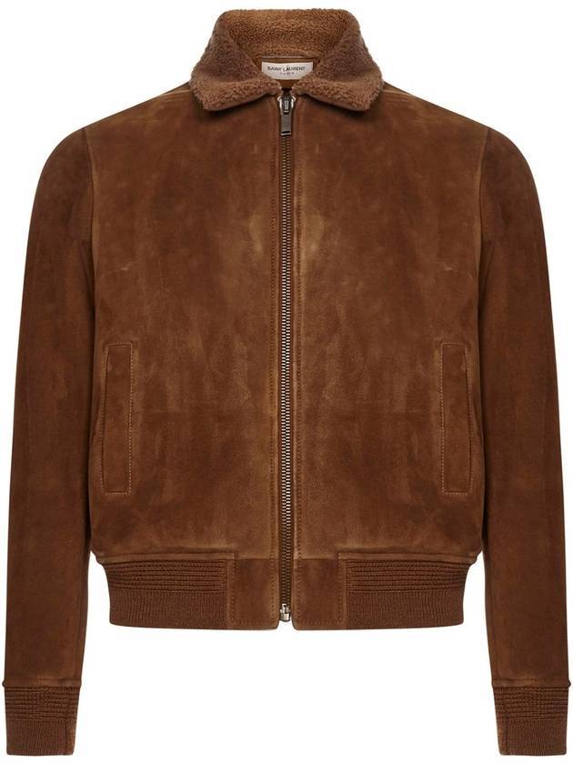 Luxury Saint Laurent Shearing Zip-Up Jacket Brown