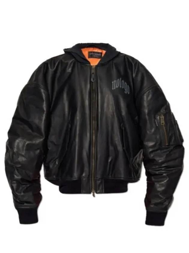 Luxury Balenciaga Leather Bomber Jacket Black