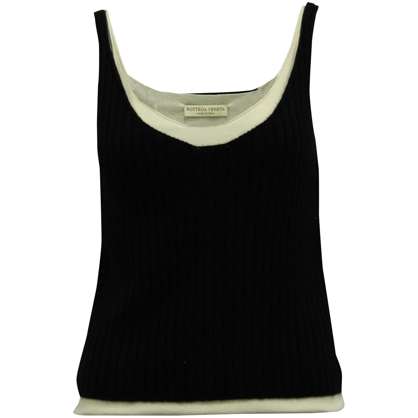 Luxury Bottega Veneta Ribbed Tank Vest in Black Cashmere