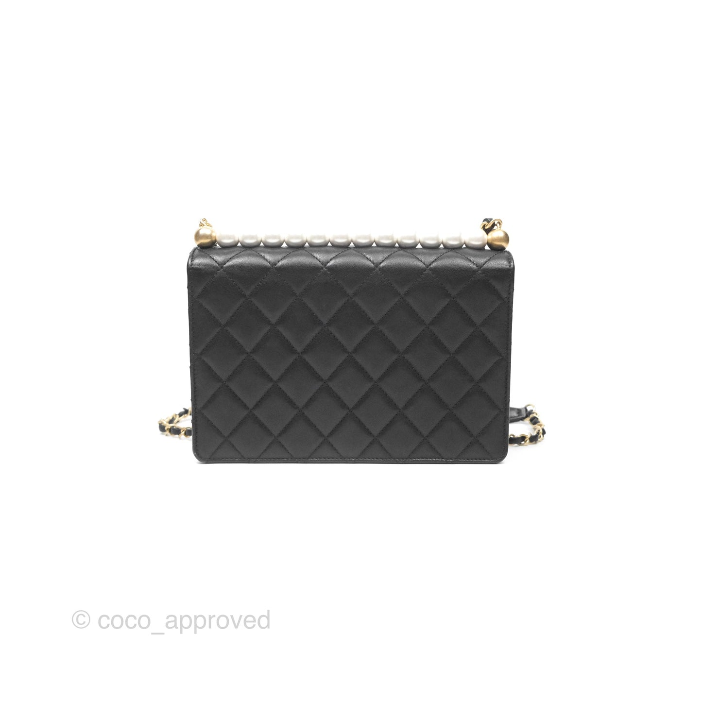 Chanel Small Chic Pearls Flap Quilted Black Goatskin Aged Gold Hardware