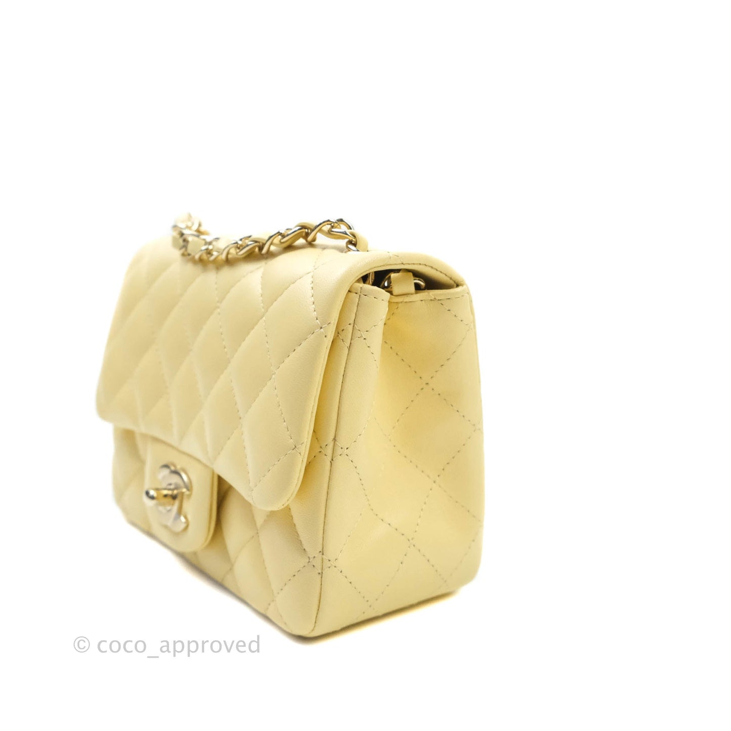 Chanel Quilted Mini Square Yellow Lambskin Gold Hardware