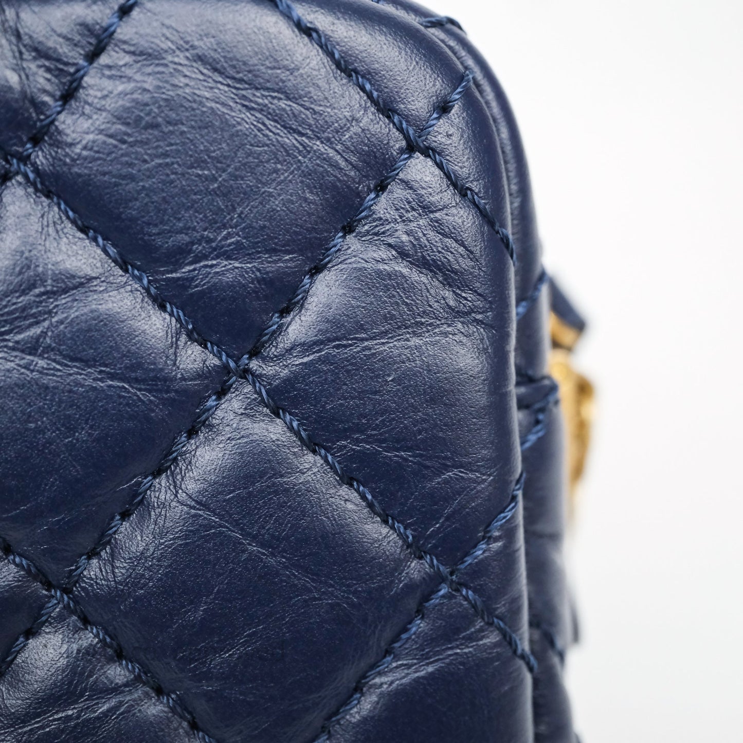 Chanel Quilted Mini Reissue Camera Case Navy Aged Calfskin Aged Gold Hardware