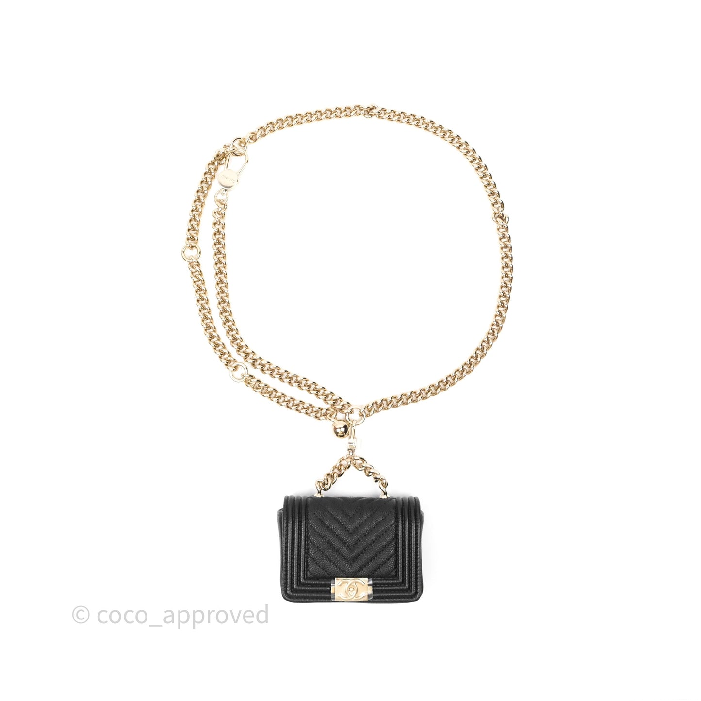 Chanel Chevron Mini Boy Belt Bag Black Caviar Gold Hardware