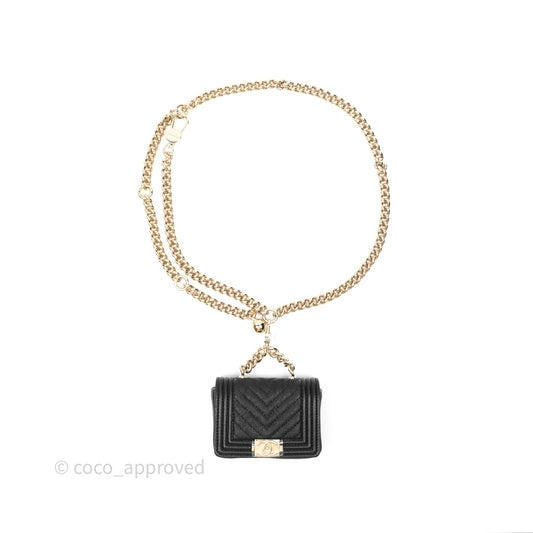 Chanel Chevron Mini Boy Belt Bag Black Caviar Gold Hardware