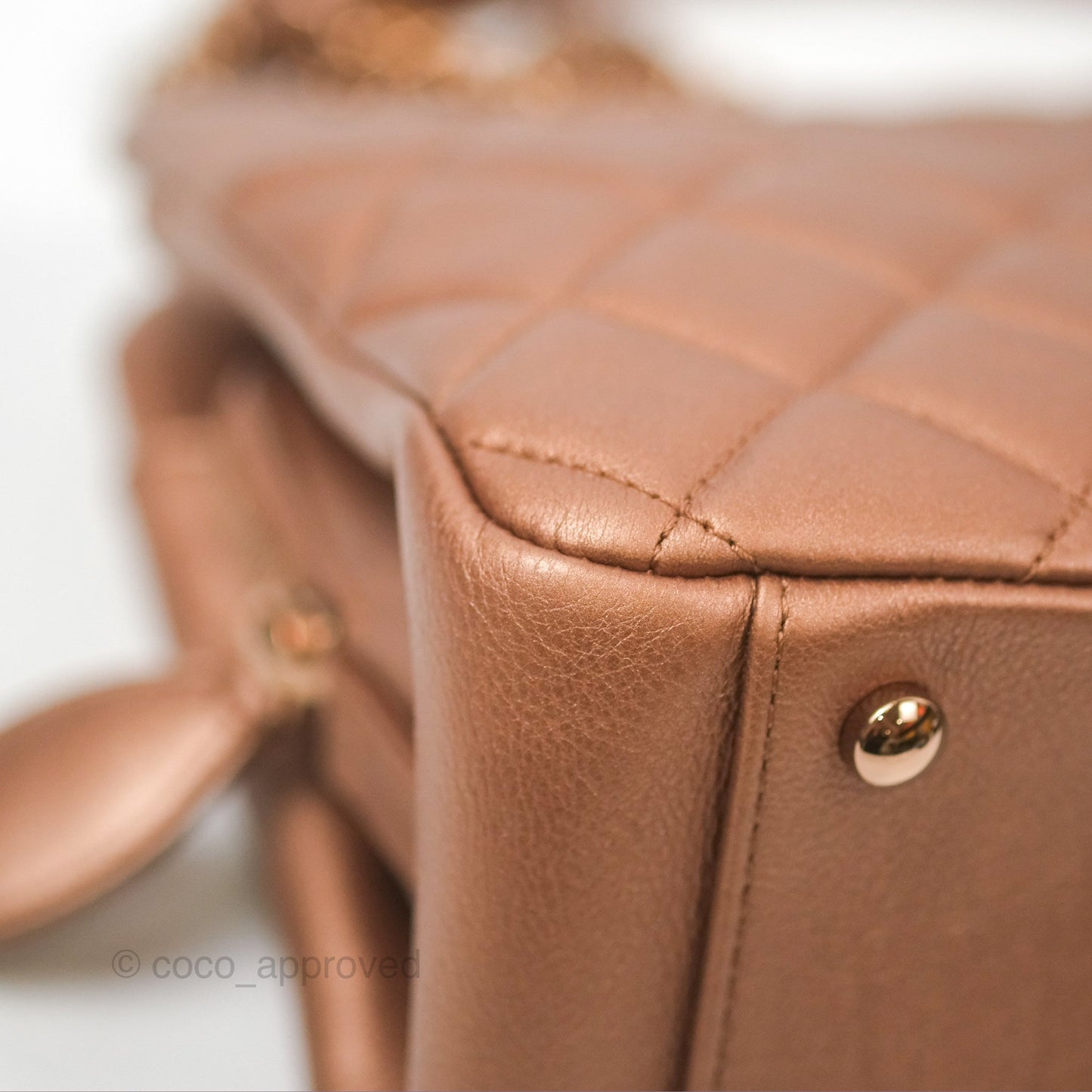 Chanel Quilted Small CC Eyelet Tote Copper Iridescent Goatskin Rose Gold