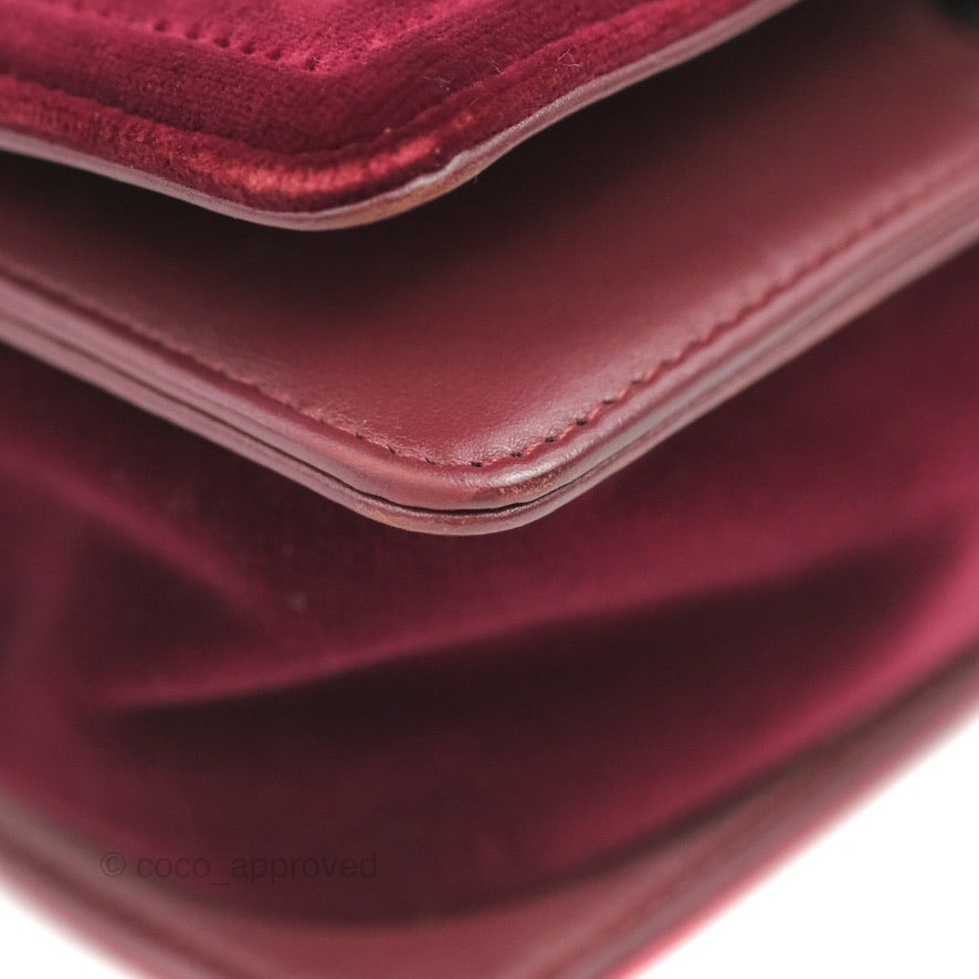 Chanel Small Boy Burgundy Velvet Ruthenium Hardware