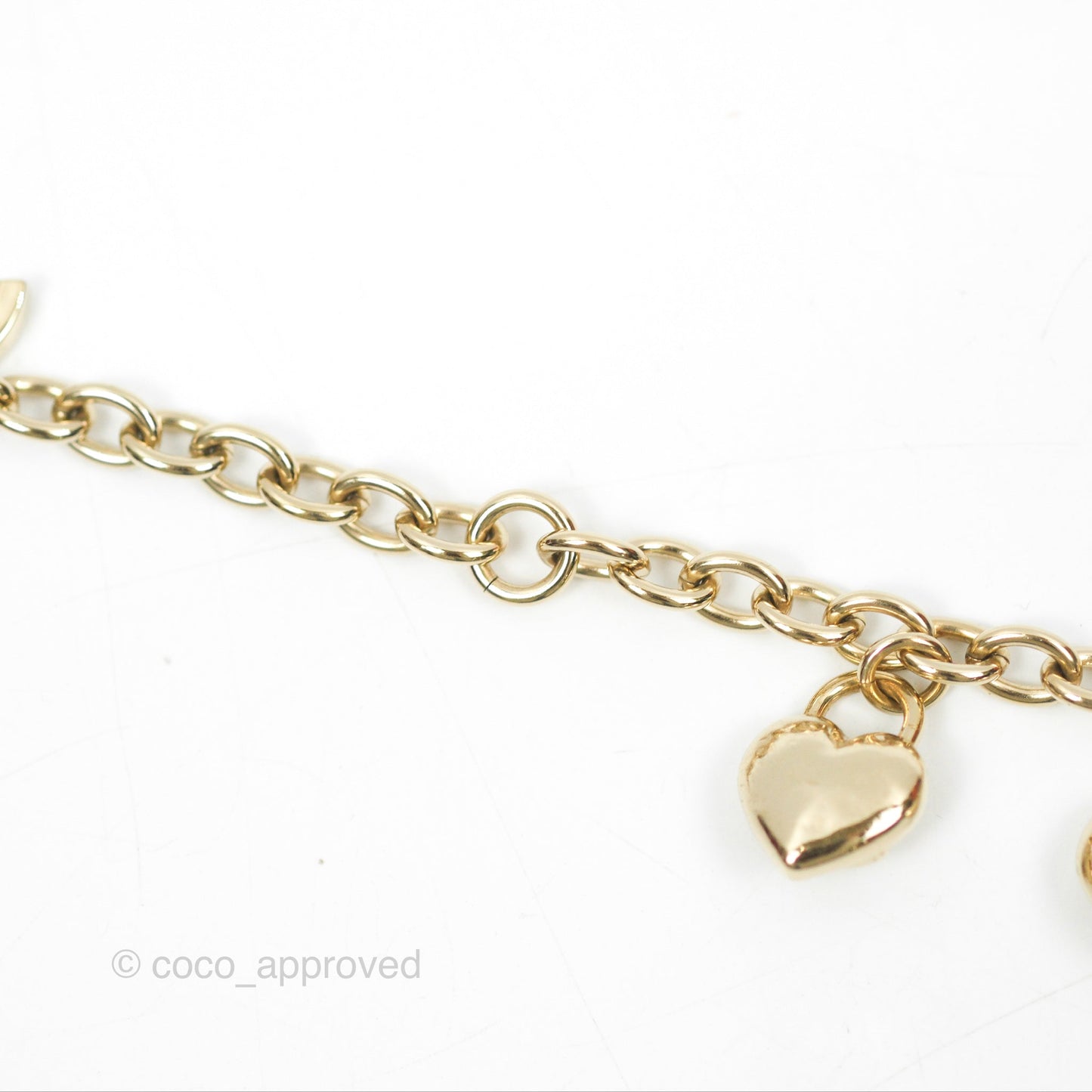 Chanel CC Heart Padlock Charms Chain Bracelet Gold Tone 22B